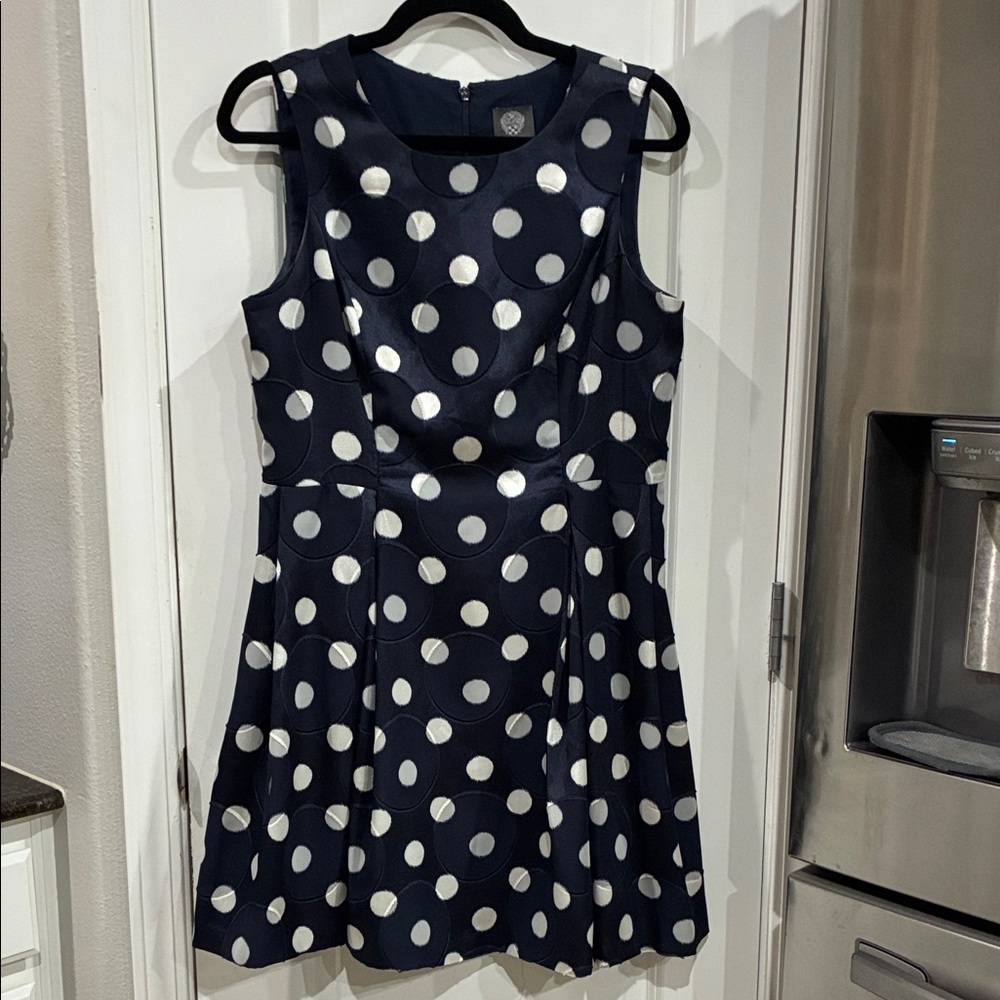 Vince Camuto Navy and White Polka Dot Mini Dress